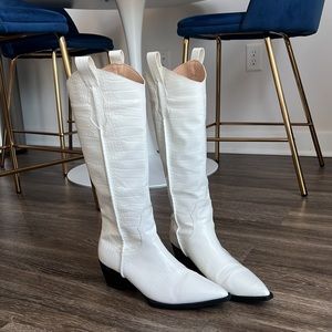 White Western Cowboy Boot Knee High